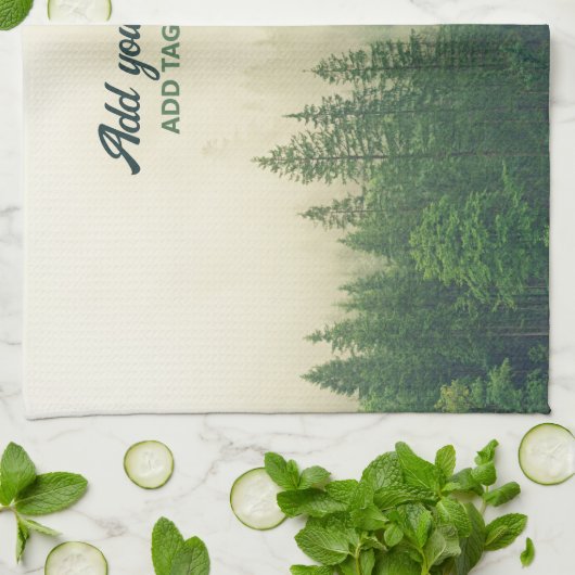 Misty Pine Forest Trees Custom Keepomwille Theedoek (Gevouwen)