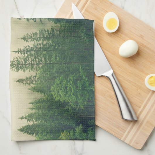 Misty Pine Forest Trees Custom Keepomwille Theedoek (Quarter Fold)