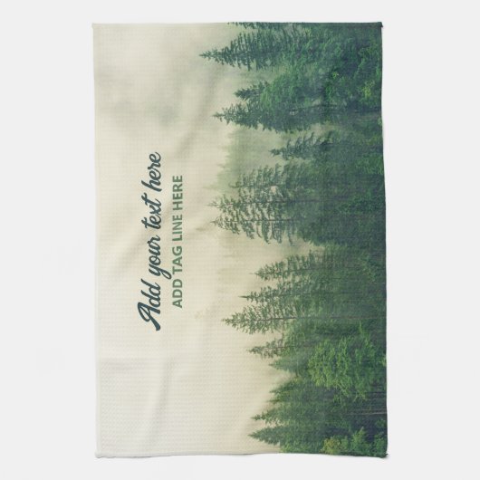 Misty Pine Forest Trees Custom Keepomwille Theedoek (Verticaal)
