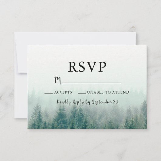 Misty Pines Modern Antwoord Reactiekaart RSVP (Voorkant)