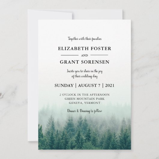 Misty Pines Modern Wedding Kaart (Voorkant)