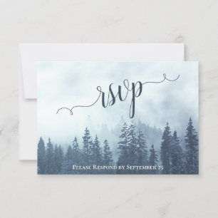 Misty Pines Rustic Blue Forest Outdoor Wedding RSVP Kaartje