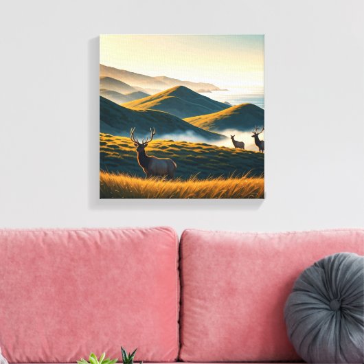 Misty Point Reyes National Seashore Elk Canvas Afdruk (Insitu (Woonkamer))
