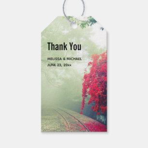 Misty Railroad Tracks Schilderachtig Foto bedankt Cadeaulabel