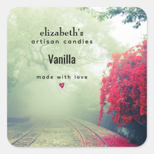 Misty Railroad Tracks Schilderachtig Foto Candle B Vierkante Sticker