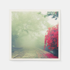 Misty Railroad Tracks Schilderachtig Photo Wedding Servet
