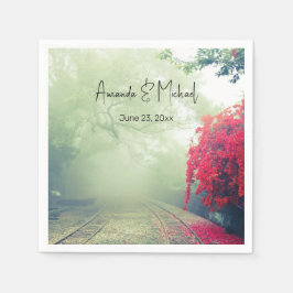 Misty Railroad Tracks Schilderachtig Photo Wedding Servet