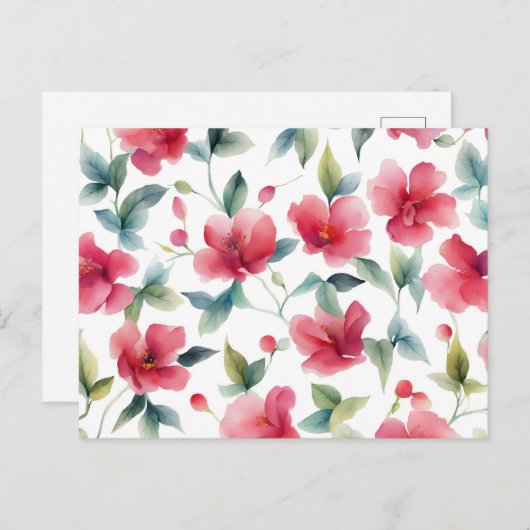 Misty Red Floral Pattern Briefkaart (Voorkant / Achterkant)