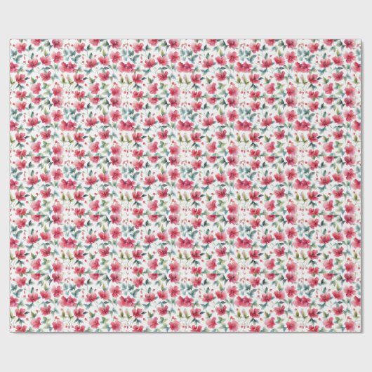Misty Red Floral Pattern Cadeaupapier (Vlak)