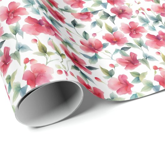 Misty Red Floral Pattern Cadeaupapier (Rol Hoek)