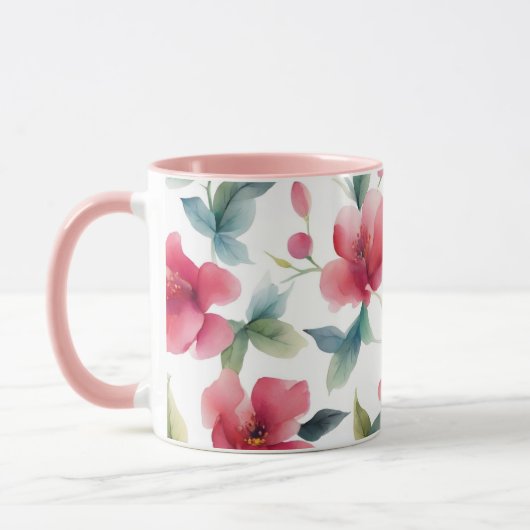 Misty Red Floral Pattern Mok (Links)