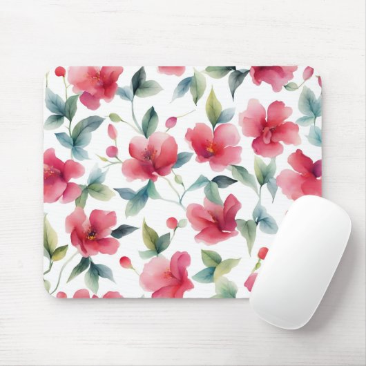 Misty Red Floral Pattern Muismat (Met muis)