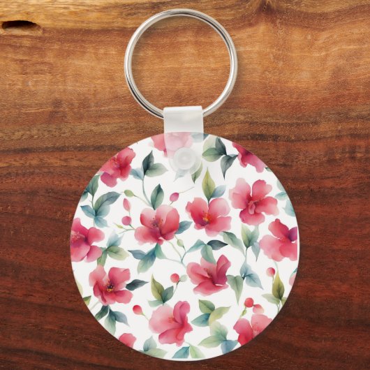 Misty Red Floral Pattern Sleutelhanger (Achterkant)