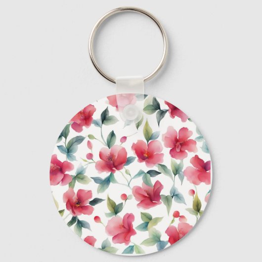 Misty Red Floral Pattern Sleutelhanger (Achterkant)