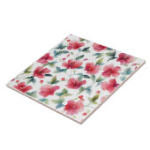 Misty Red Floral Pattern Tegeltje (Zijkant)