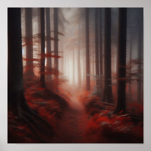Misty Red Forest Trail of Silence – Autumn Poster  (Voorkant)