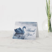 Misty Reflections | Dusty Blue Swan Lake Wedding Bedankkaart (Voorkant)