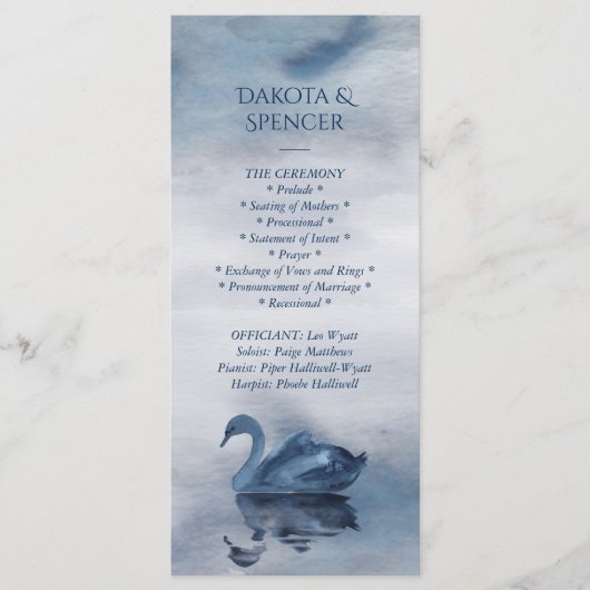 Misty Reflections | Dusty Blue Swan Lake Wedding Programmakaart (Voorkant)