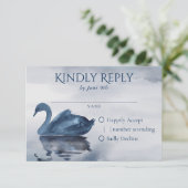 Misty Reflections | Dusty Blue Swan Lake Wedding RSVP Kaartje (Staand voorkant)