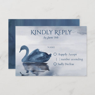 Misty Reflections   Dusty Blue Swan Lake Wedding RSVP Kaartje