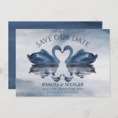 Misty Reflections | Dusty Blue Swan Lake Wedding Save The Date (Voorkant / Achterkant)