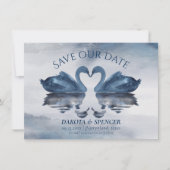 Misty Reflections | Dusty Blue Swan Lake Wedding Save The Date (Voorkant)