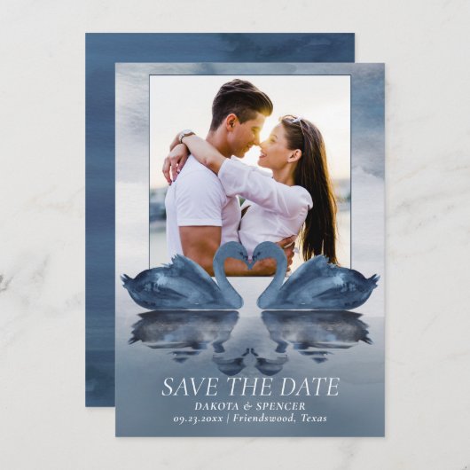 Misty Reflections | Foto van Dusty Blue Swan Save The Date (Voorkant / Achterkant)