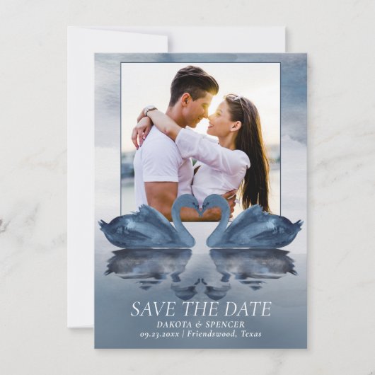 Misty Reflections | Foto van Dusty Blue Swan Save The Date (Voorkant)