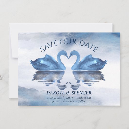 Misty Reflections | Klassieke Blue Swan Lake Weddi Save The Date (Voorkant)