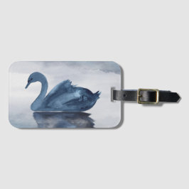 Misty Reflections | Moody Dusty Blue Swan op Lake Bagagelabel