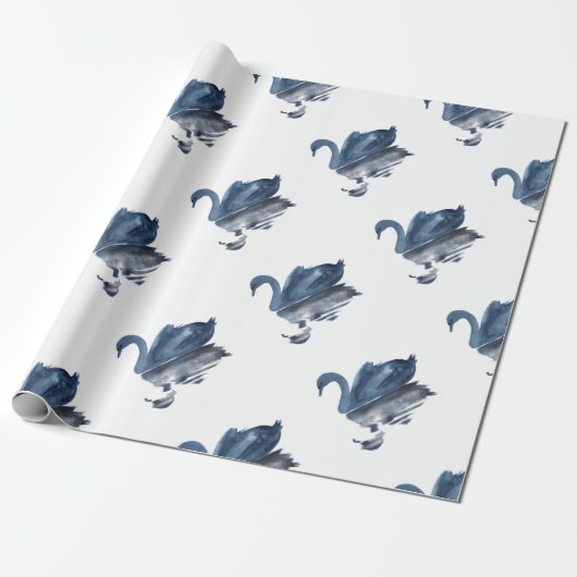 Misty Reflections | Moody Dusty Blue Swan op Lake Cadeaupapier (Uitgerold)