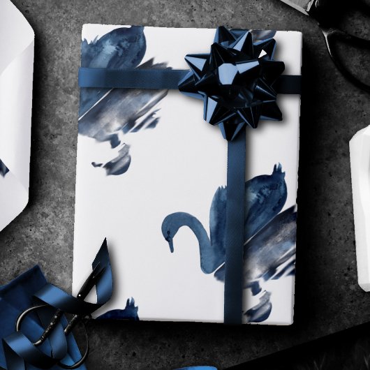 Misty Reflections | Moody Dusty Blue Swan op Lake Cadeaupapier