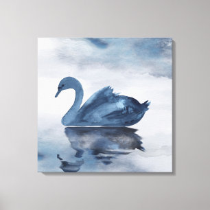Misty Reflections   Moody Dusty Blue Swan op Lake Canvas Afdruk