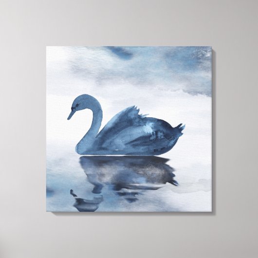 Misty Reflections | Moody Dusty Blue Swan op Lake Canvas Afdruk (Voorkant)