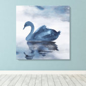 Misty Reflections | Moody Dusty Blue Swan op Lake Canvas Afdruk (Insitu (Houten vloer))