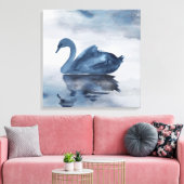 Misty Reflections | Moody Dusty Blue Swan op Lake Canvas Afdruk (Insitu (Woonkamer))