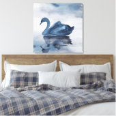 Misty Reflections | Moody Dusty Blue Swan op Lake Canvas Afdruk (Insitu (Slaapkamer))