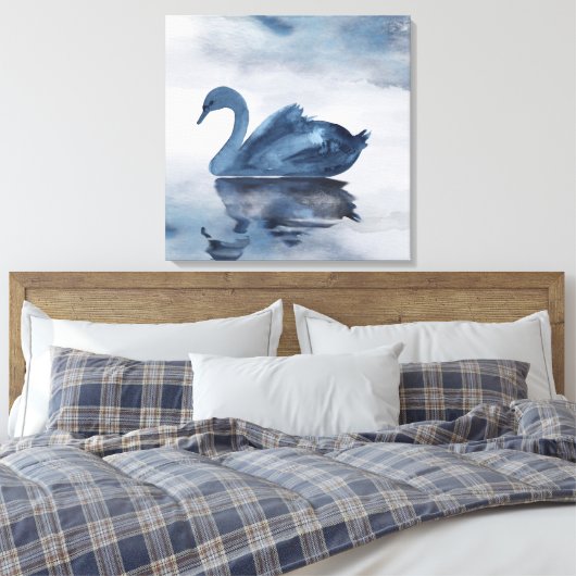 Misty Reflections | Moody Dusty Blue Swan op Lake Canvas Afdruk (Insitu (Slaapkamer))
