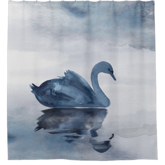 Misty Reflections | Moody Dusty Blue Swan op Lake Douchegordijn (Voorkant)