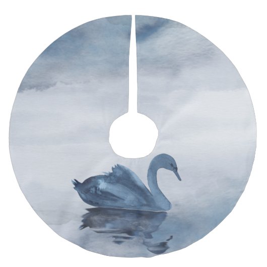 Misty Reflections | Moody Dusty Blue Swan op Lake Kerstboom Rok (Voorkant)