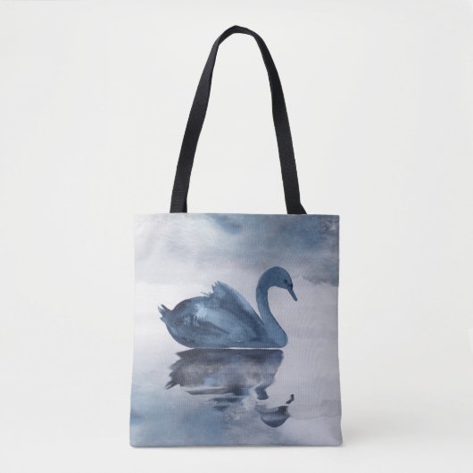 Misty Reflections | Moody Dusty Blue Swan op Lake Tote Bag (Voorkant)