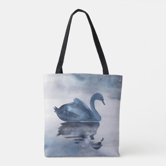 Misty Reflections | Moody Dusty Blue Swan op Lake Tote Bag (Achterkant)
