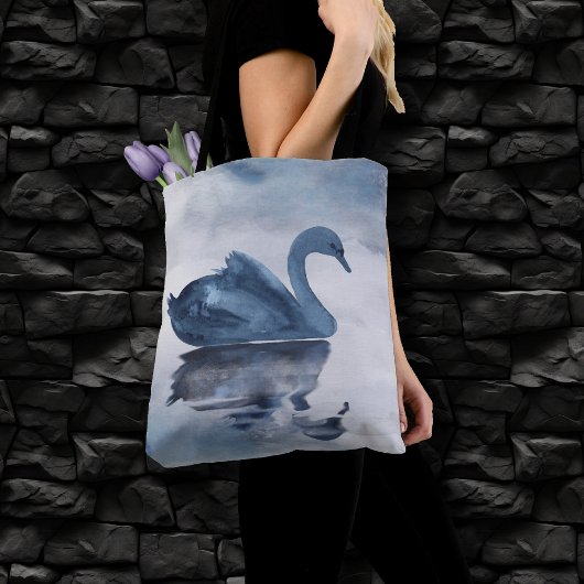 Misty Reflections | Moody Dusty Blue Swan op Lake Tote Bag