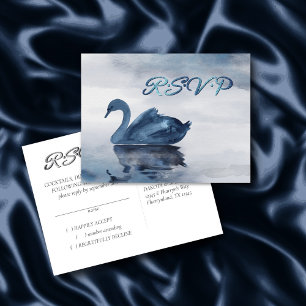 Misty Reflections   Stusty Blue Swan Wedding RSVP Briefkaart
