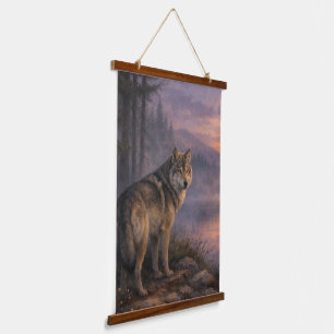 Misty Ridge Wolf Houten Wandtapijt Hangend Wandkleed