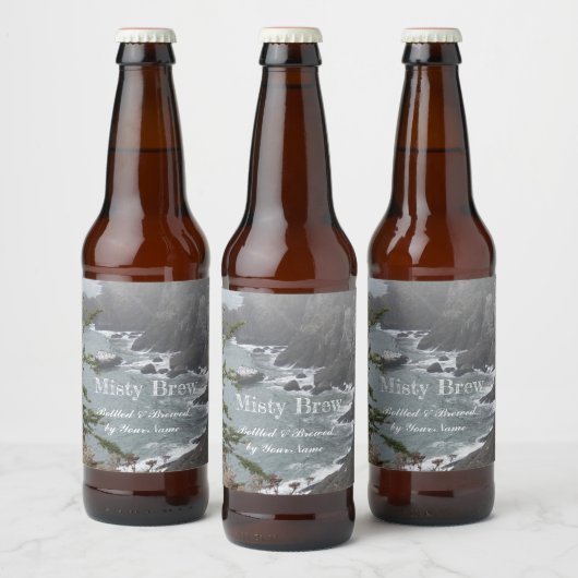 Misty Rocky Coastline Seascape - Gepersonaliseerd Bier Etiket (Flessen)