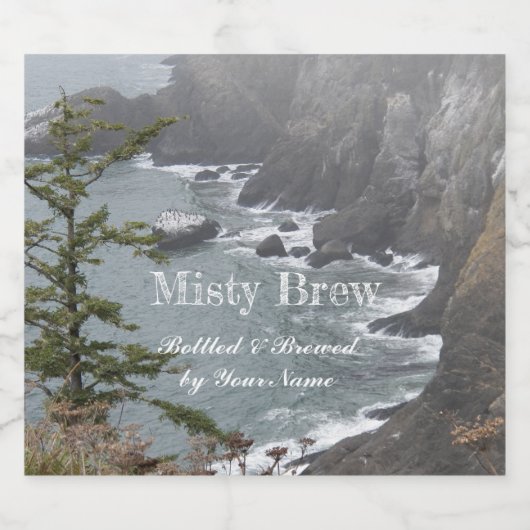 Misty Rocky Coastline Seascape - Gepersonaliseerd Bier Etiket (Enkel label)