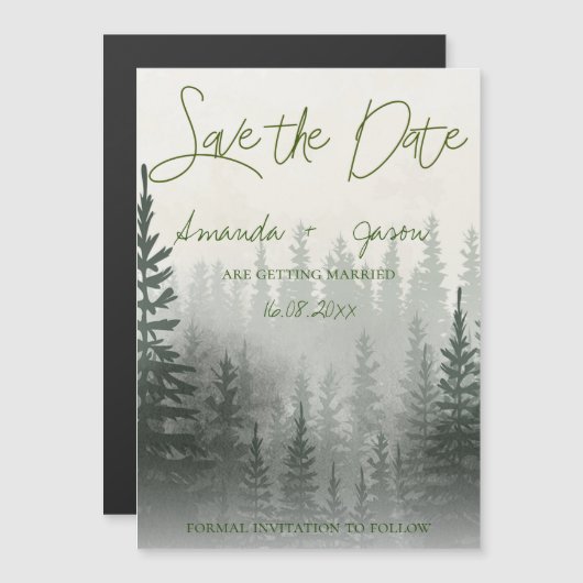 Misty Romantic Forest Trees Wedding Save the Date (Voorkant / Achterkant)