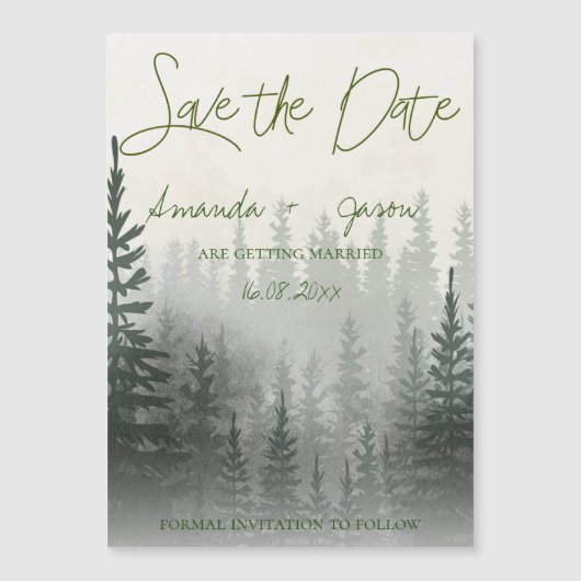 Misty Romantic Forest Trees Wedding Save the Date (Voorkant)