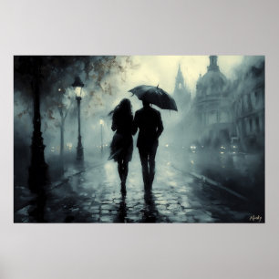 Misty romantische nachtelijke wandeling in de rege poster